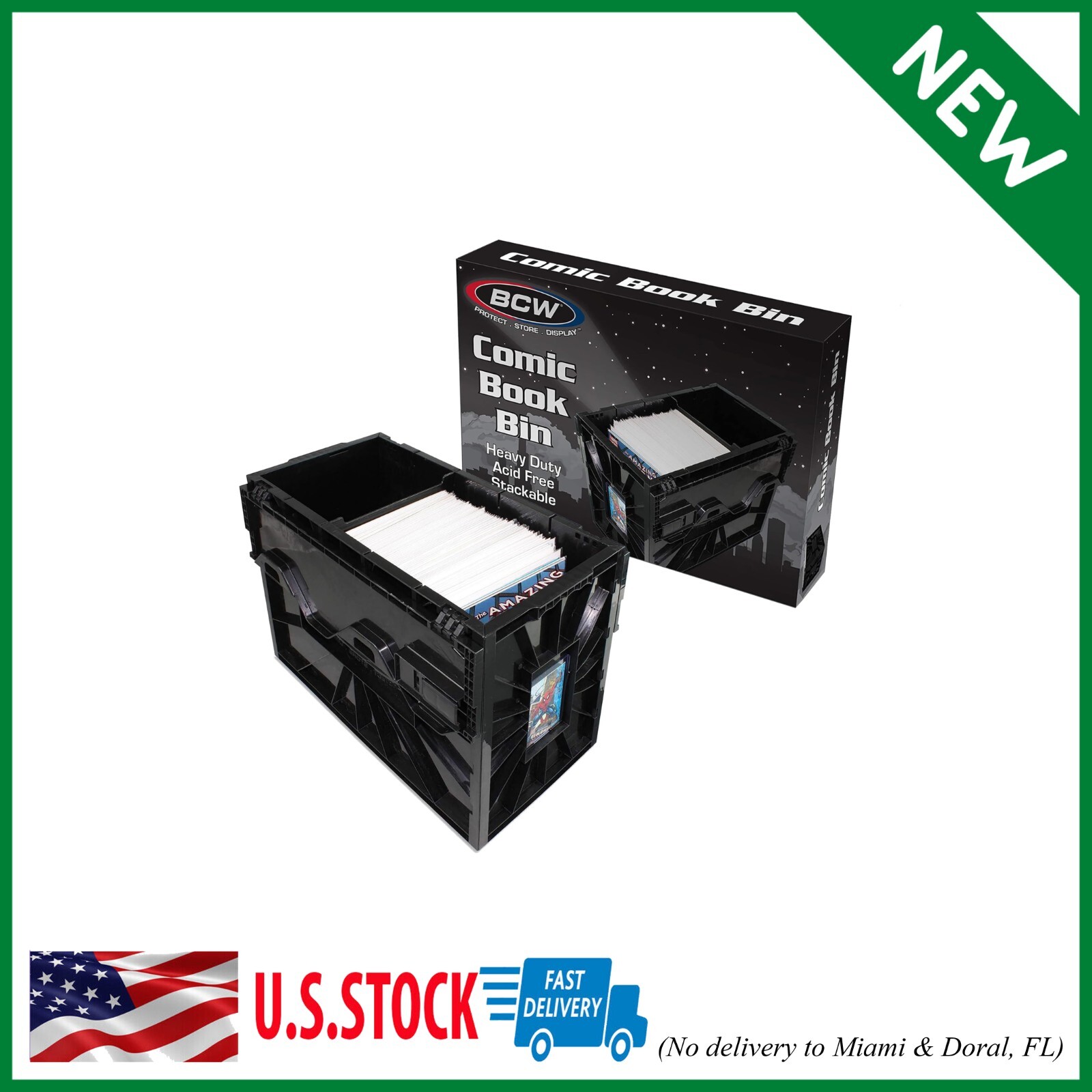 BLACK SHORT COMIC BOOK BIN Plastic Storage Box One Partition Comics Protector