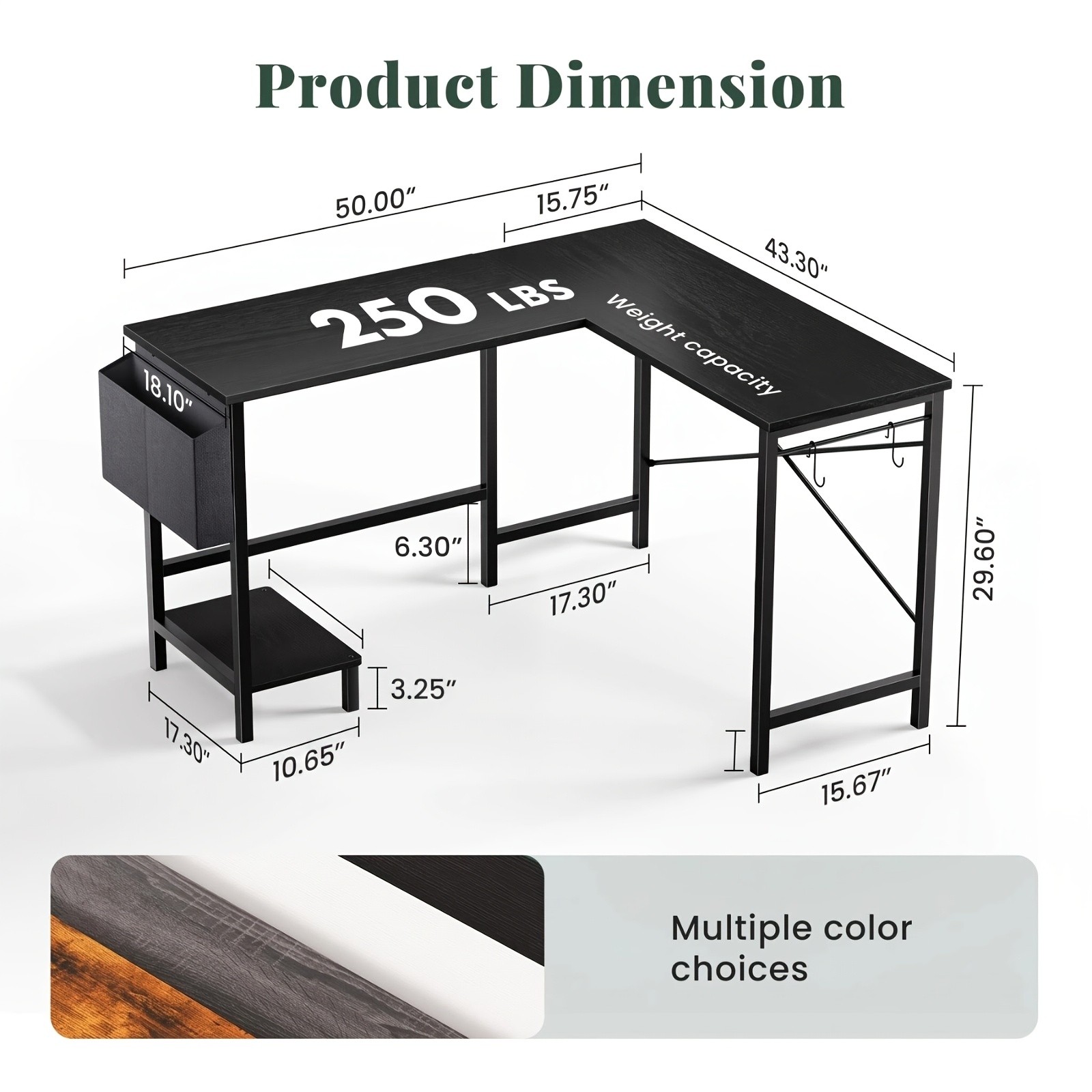 50IN L Shaped Computer Desk with Storage Bag