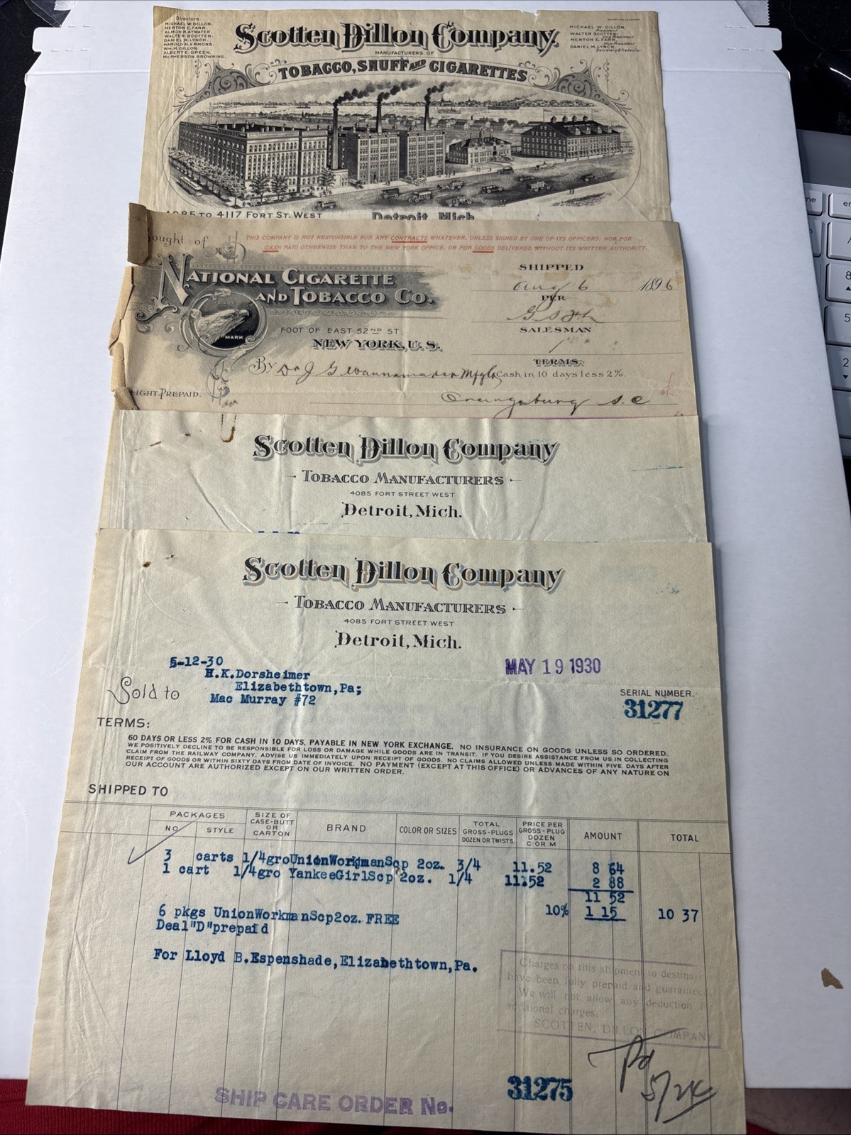 (4) 1929 1930 SCOTTEN Dillon Tobacco National Cigarette & Tobacco Bullhead 10282