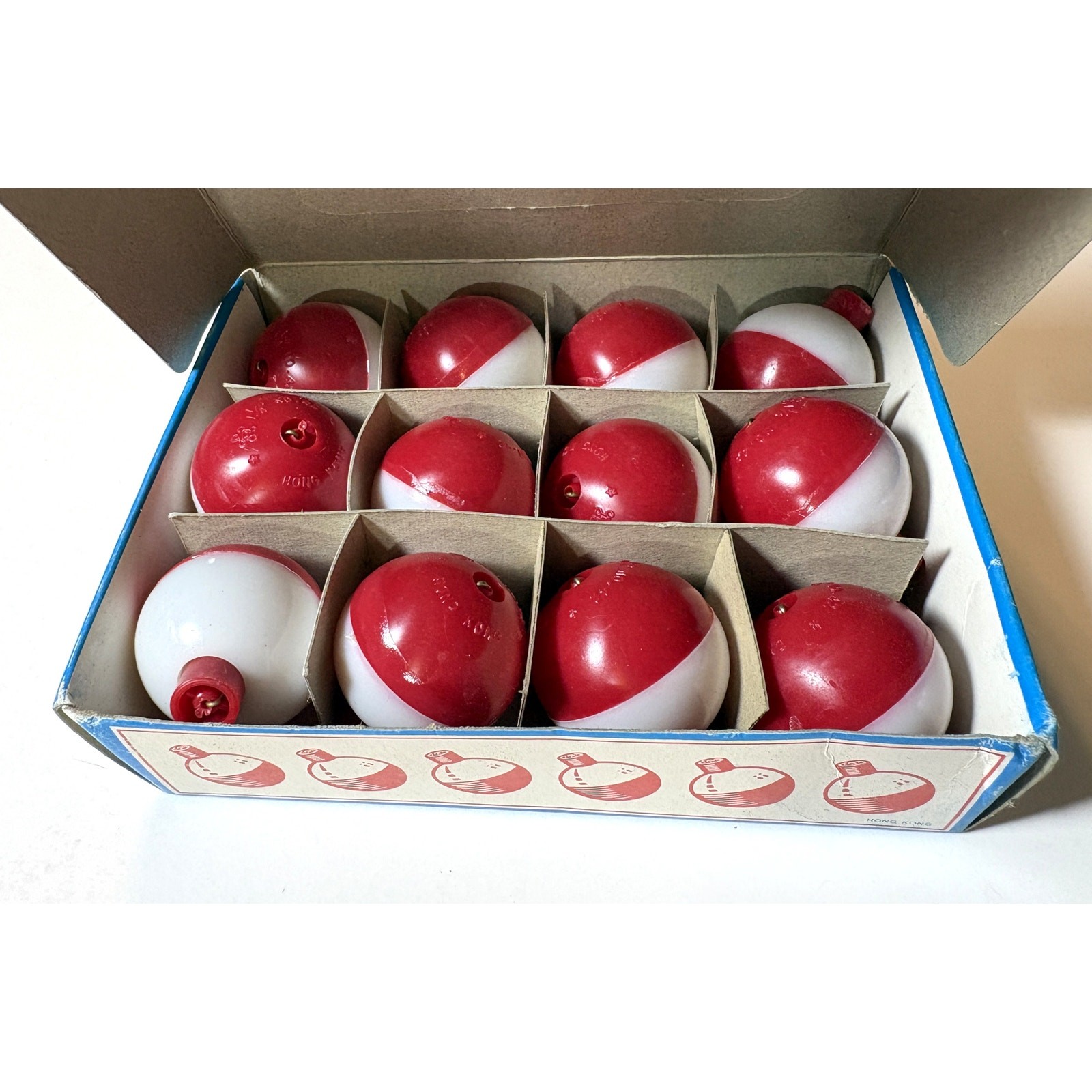 Vintage Fishing Floats - Red & White Fluorescent - 1.25 Inches Rare
