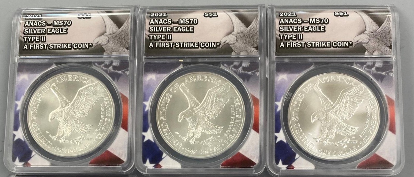 2021 ANACS MS70 First Strike US 1ozt .999 Silver Eagle $1  3  T-II Coins  G9