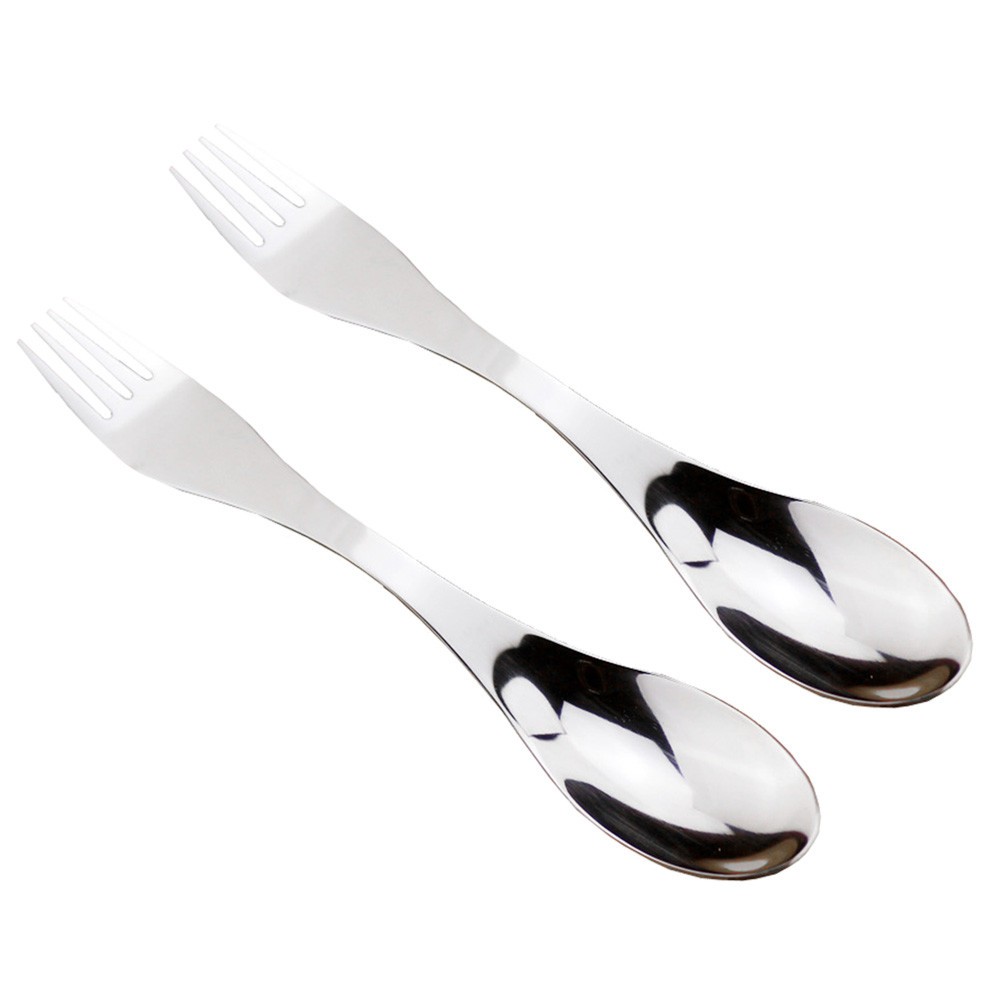2 Pcs Stainless Steel Double Ended Spork Fork Spoon Set For Outdoor Camping