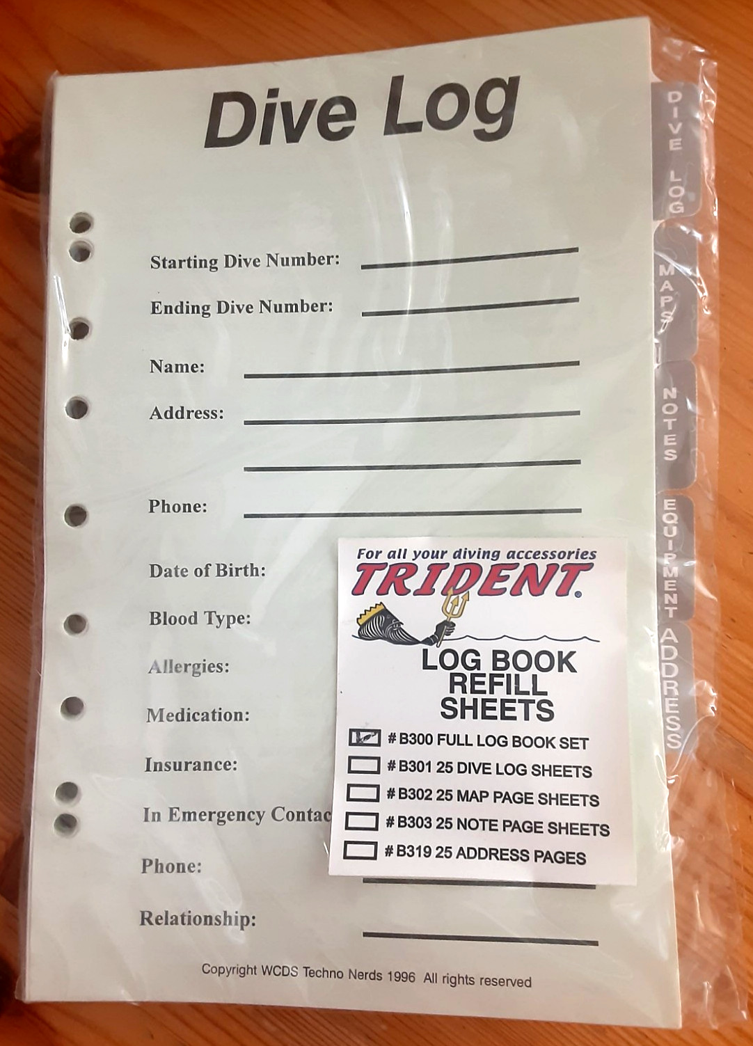 Trident Dive Log Book Refill Sheets — #B300 (Factory Sealed)
