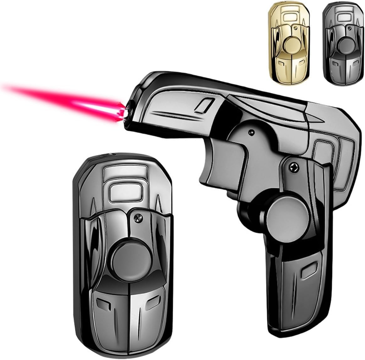 New Folding Gun Style Inflatable Lighter Windproof Butane Gas Jet Red Flame