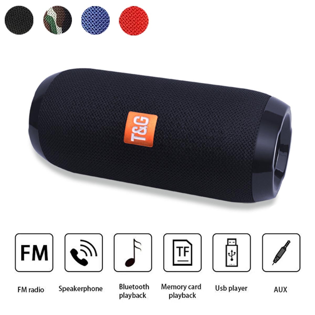 T&G TG117 Bluetooth Wireless Waterproof Portable USB/TF/FM Radio Speaker BLACK