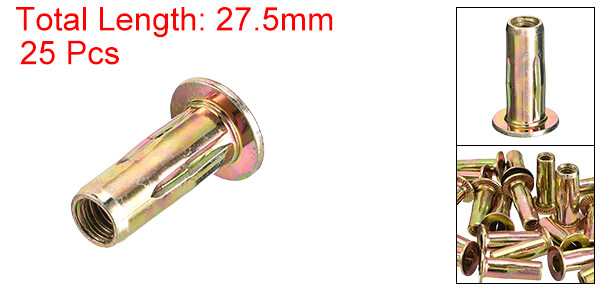 25pcs 1/4-20 Multi-Grip Rivet Nuts Pre-Bulbed Shank Insert Nut Gold Zinc