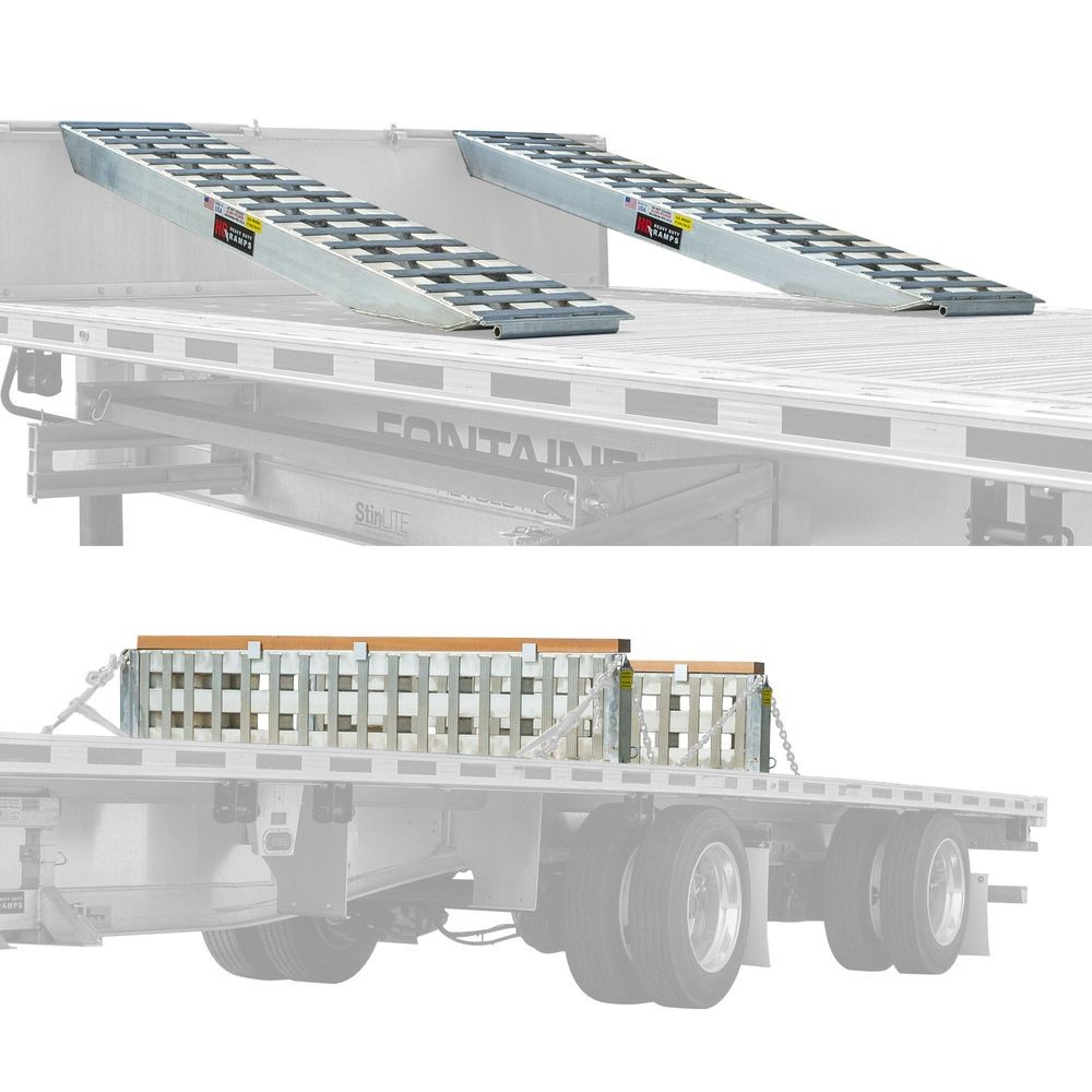 Step Deck Trailer Ramp System 2 Bunk Load Levelers with 96" Ramp Kit 20" Wide