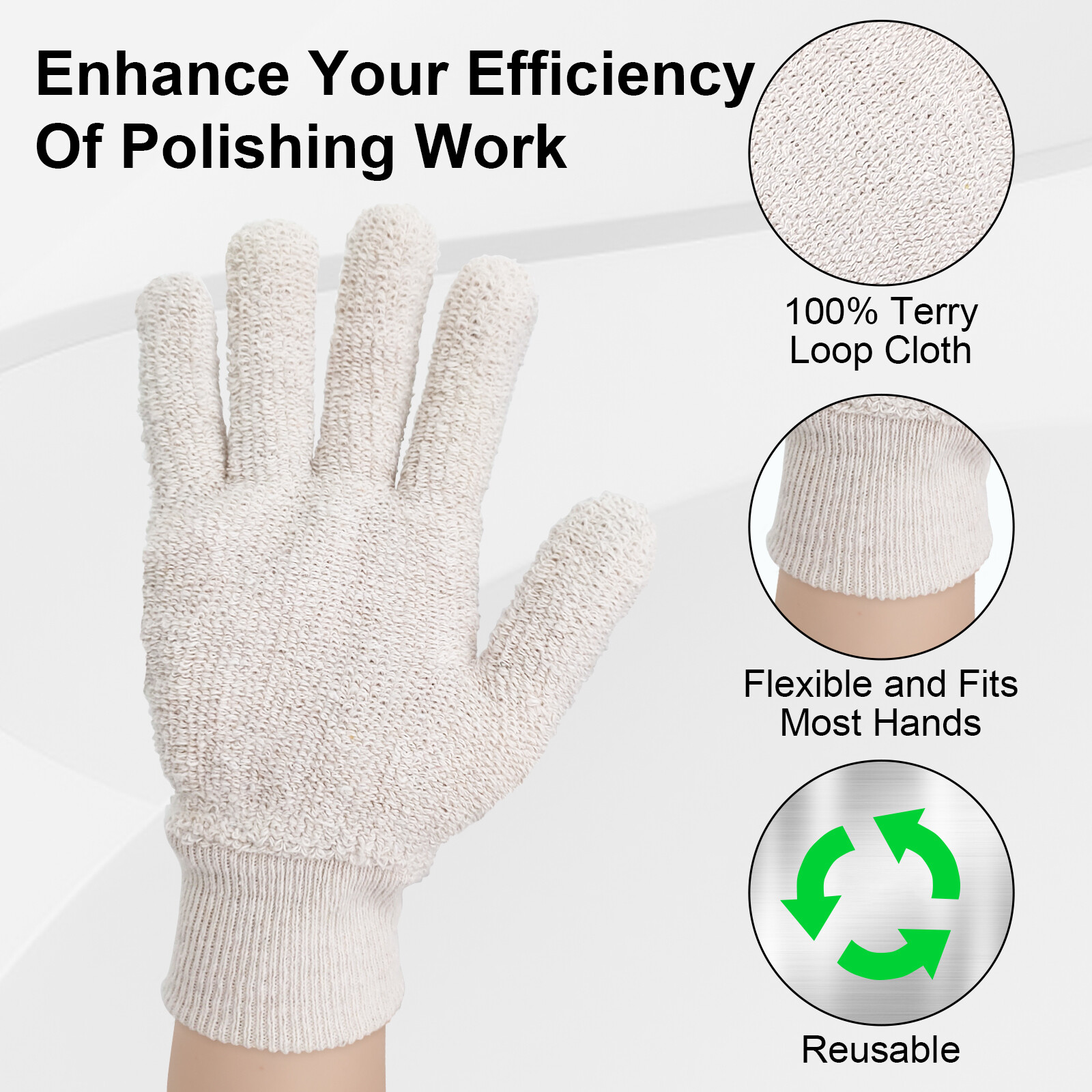 EvridWear Sterling Silver Polishing Cleaning Gloves with Terry Loop Cloth