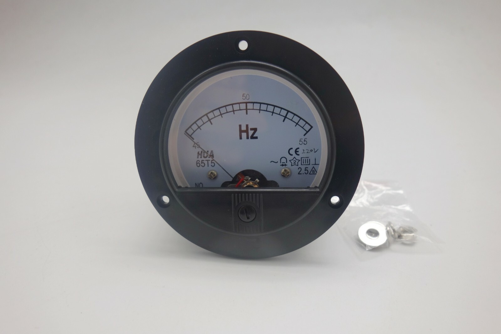 1PC 45-55HZ 220V Round Dia.90mm 65T5 plastic Analogue Frequency Panel Meter