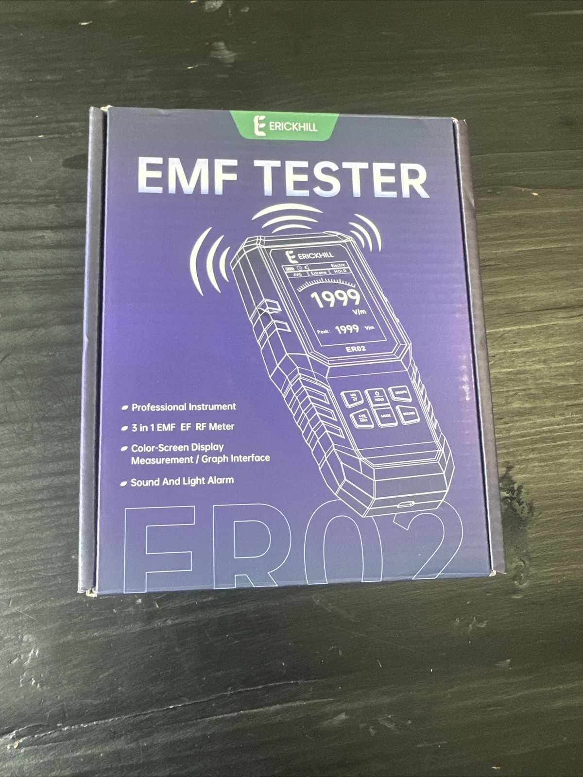 Erickhill ER02 Black Color Screen Display Measurement Rechargeable EMF Tester