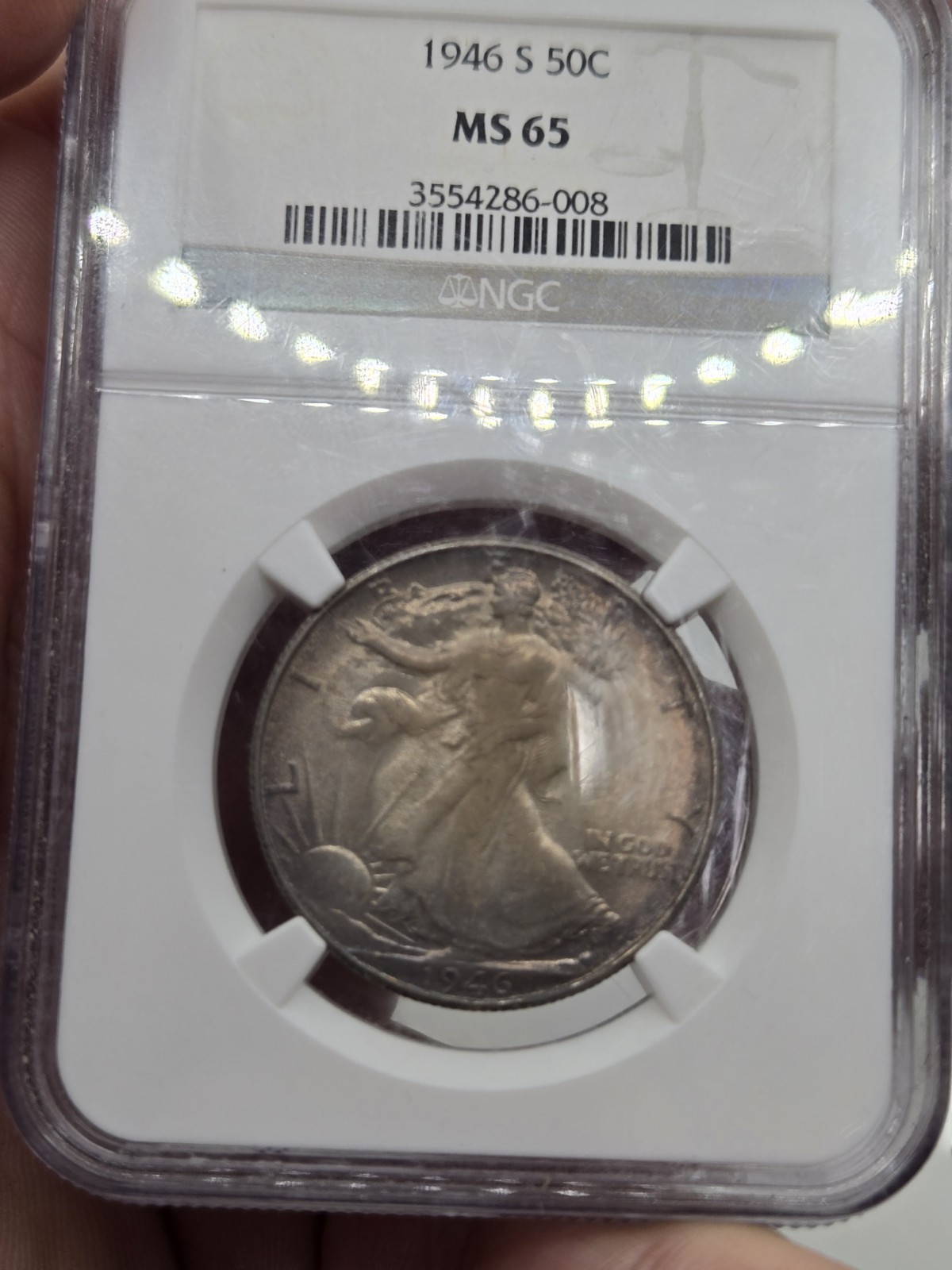 1946-S Walking Liberty Half Dollar 50C Silver NGC MS65 NGC Beautiful Toning