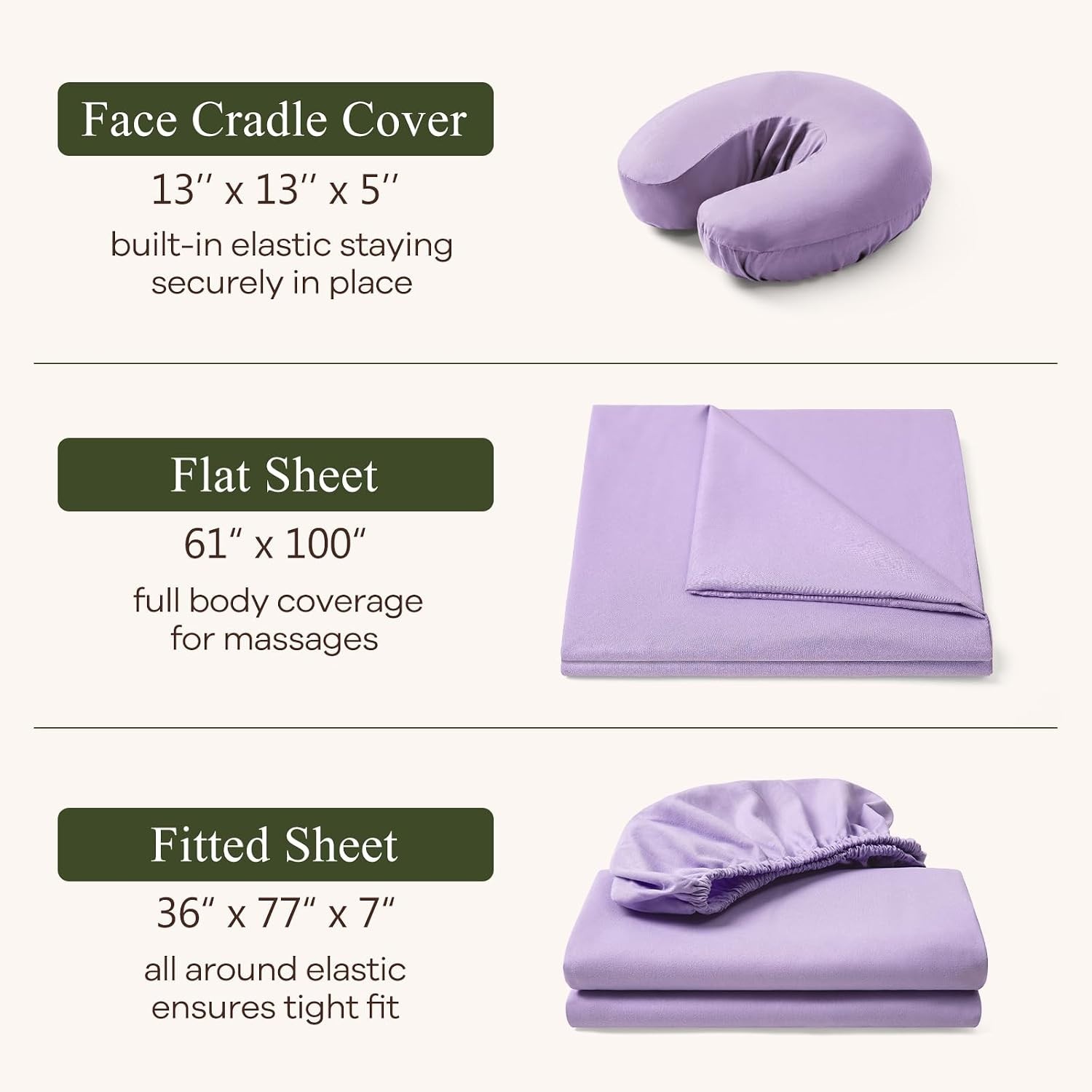 3-Piece Professional Massage Table Sheets Set - Soft Microfiber, Lavender