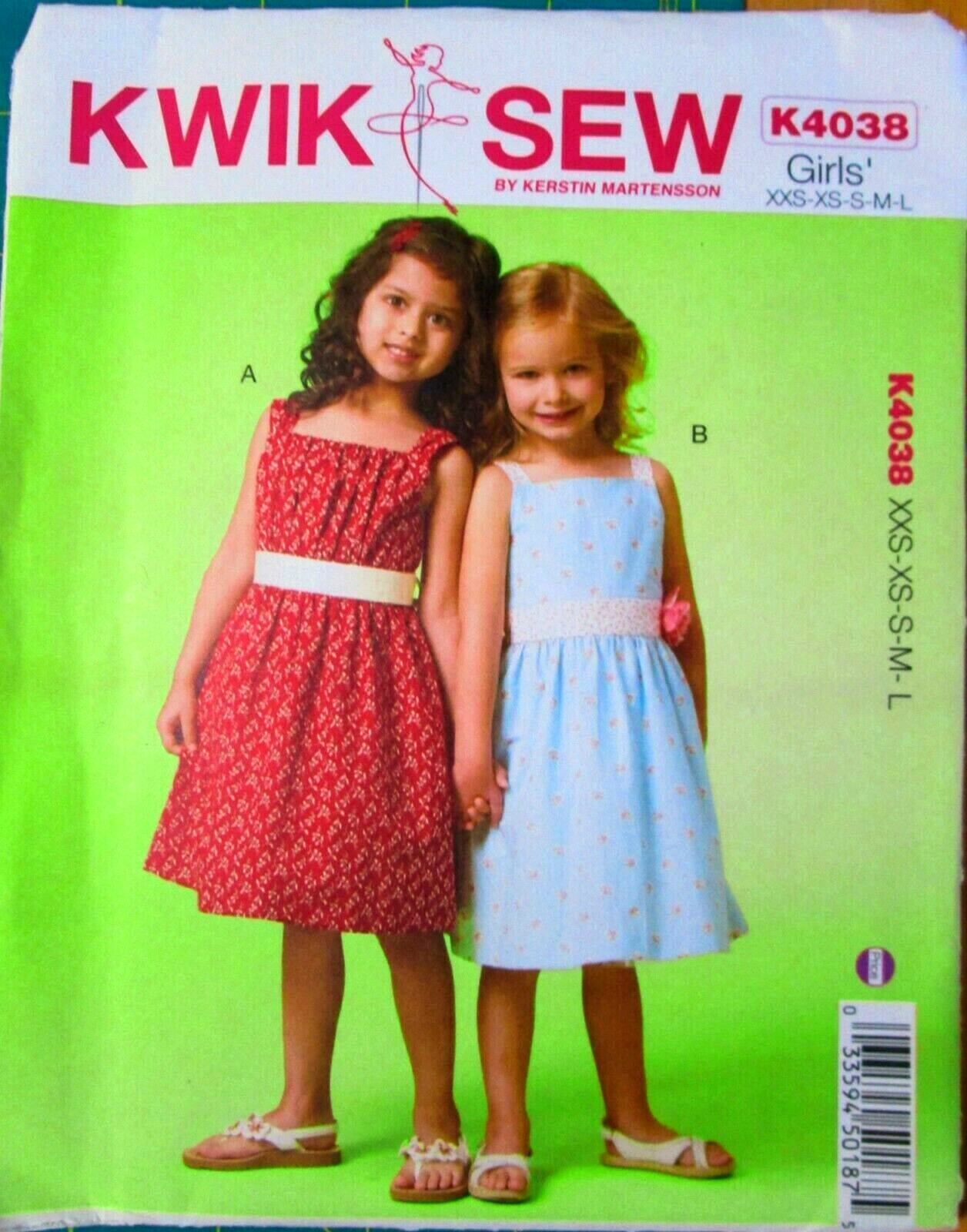Childs Dress 2 Views Size XXS ( 3 ) to L ( 10 ) Kwik Sew McCalls K4038