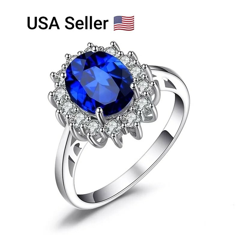 New Luxury Banquet Fashion Jewelry Inlaid Inlay White Drill Blue Sunflower Rings