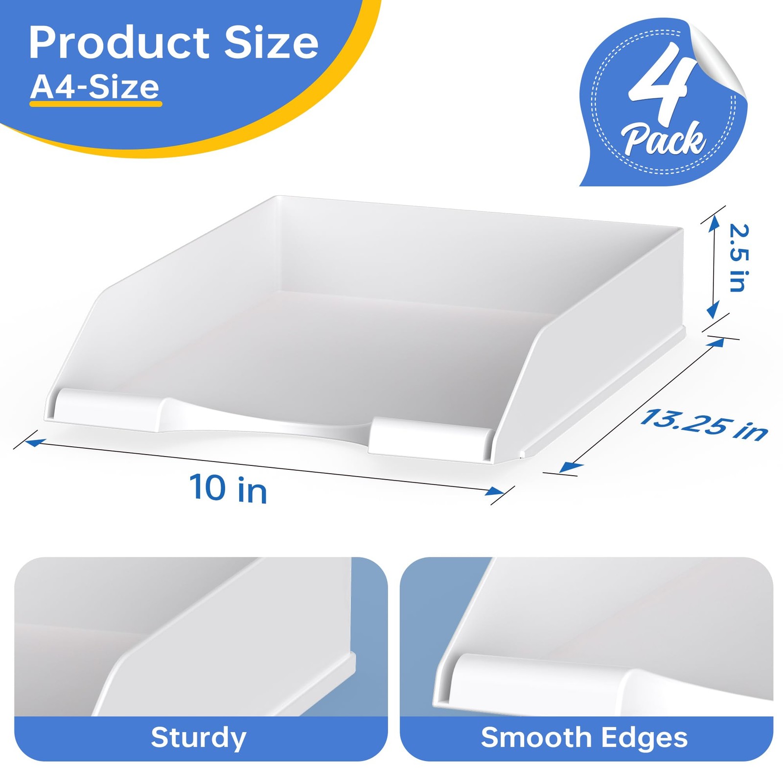 4 Pack Stackable Paper Trays for Letter Documents, Desktop File Organizers fo...