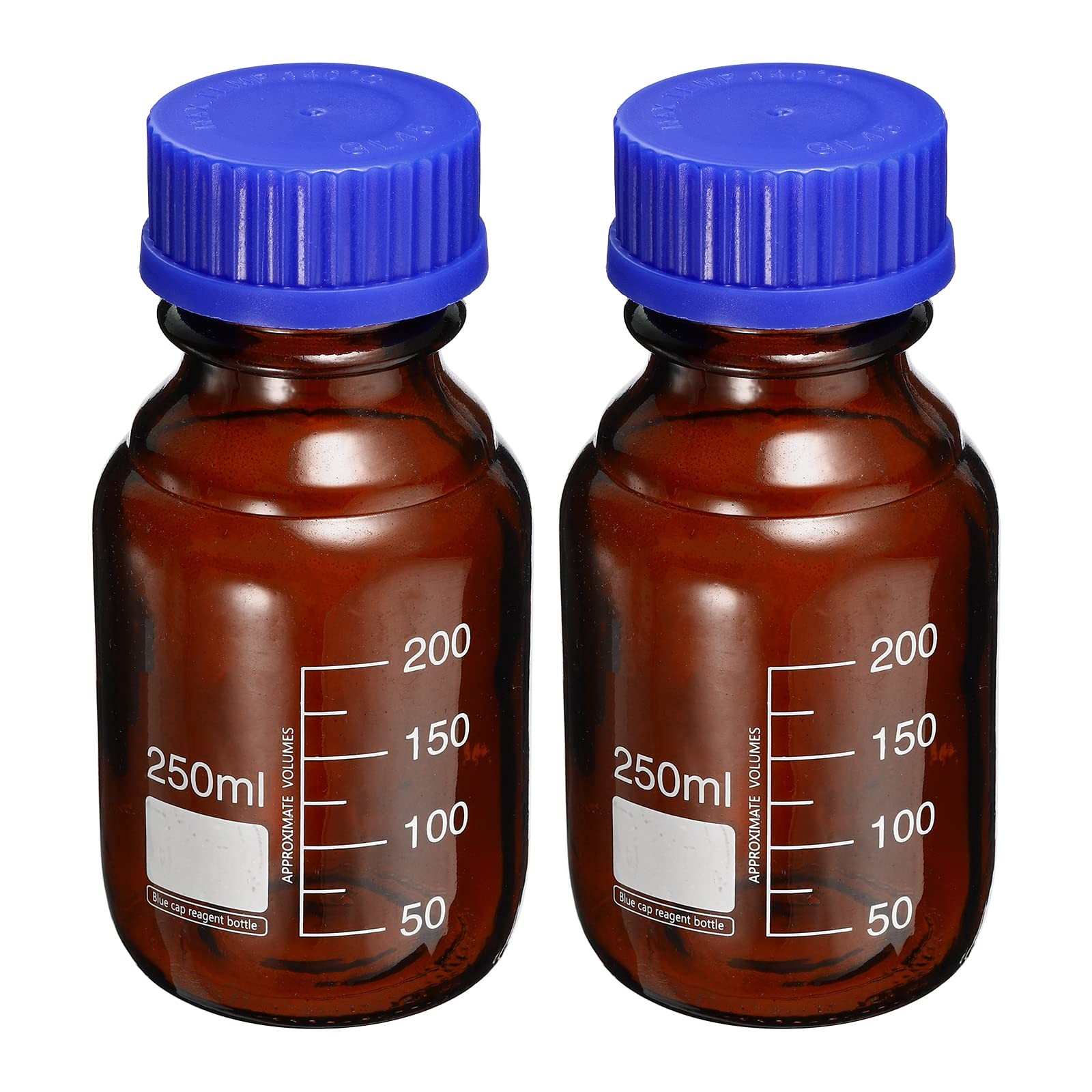 PATIKIL 250mL Reagent Media Bottle, 2Pcs Round Graduated Glass Storage Bottle...