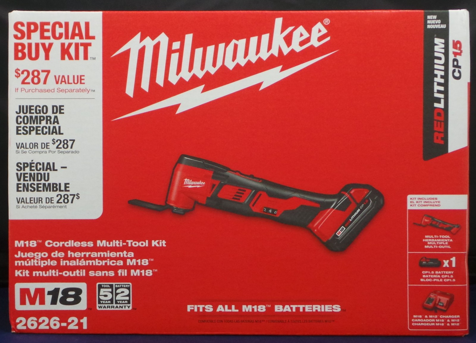 Milwaukee 18V Cordless Multi-Tool Kit 2626-21 with Cp1.5 Battery and Charger NEW