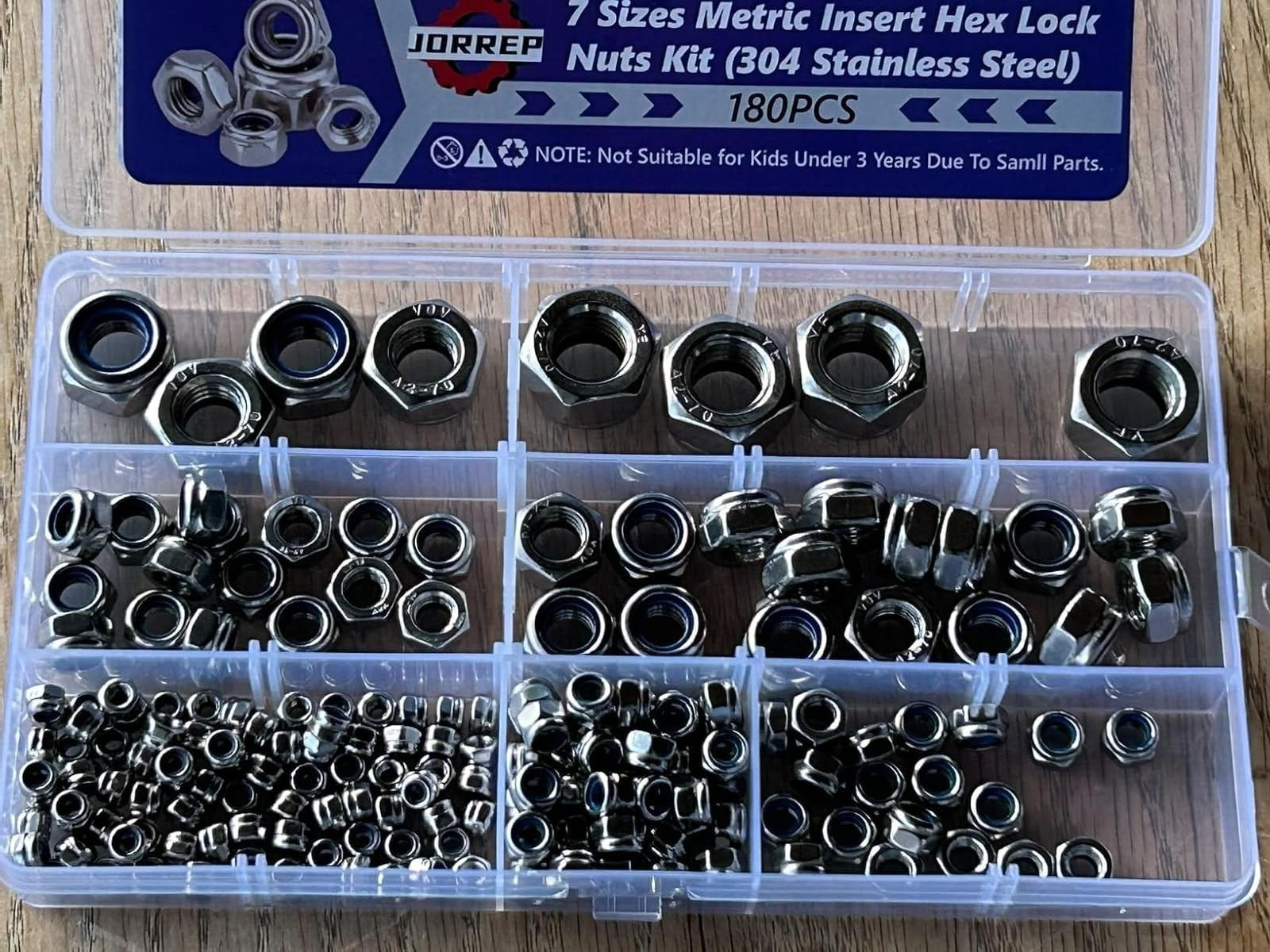 Lock Nuts, 180Pcs Hex Locknuts Assortment Kit, 304 Stainless Steel Metric Nylon