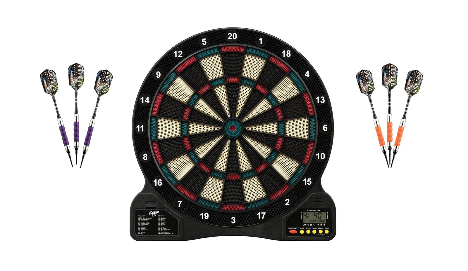 Electronic Soft Tip Dartboard + Purple Darts 18 Grams + Viper Orange Darts