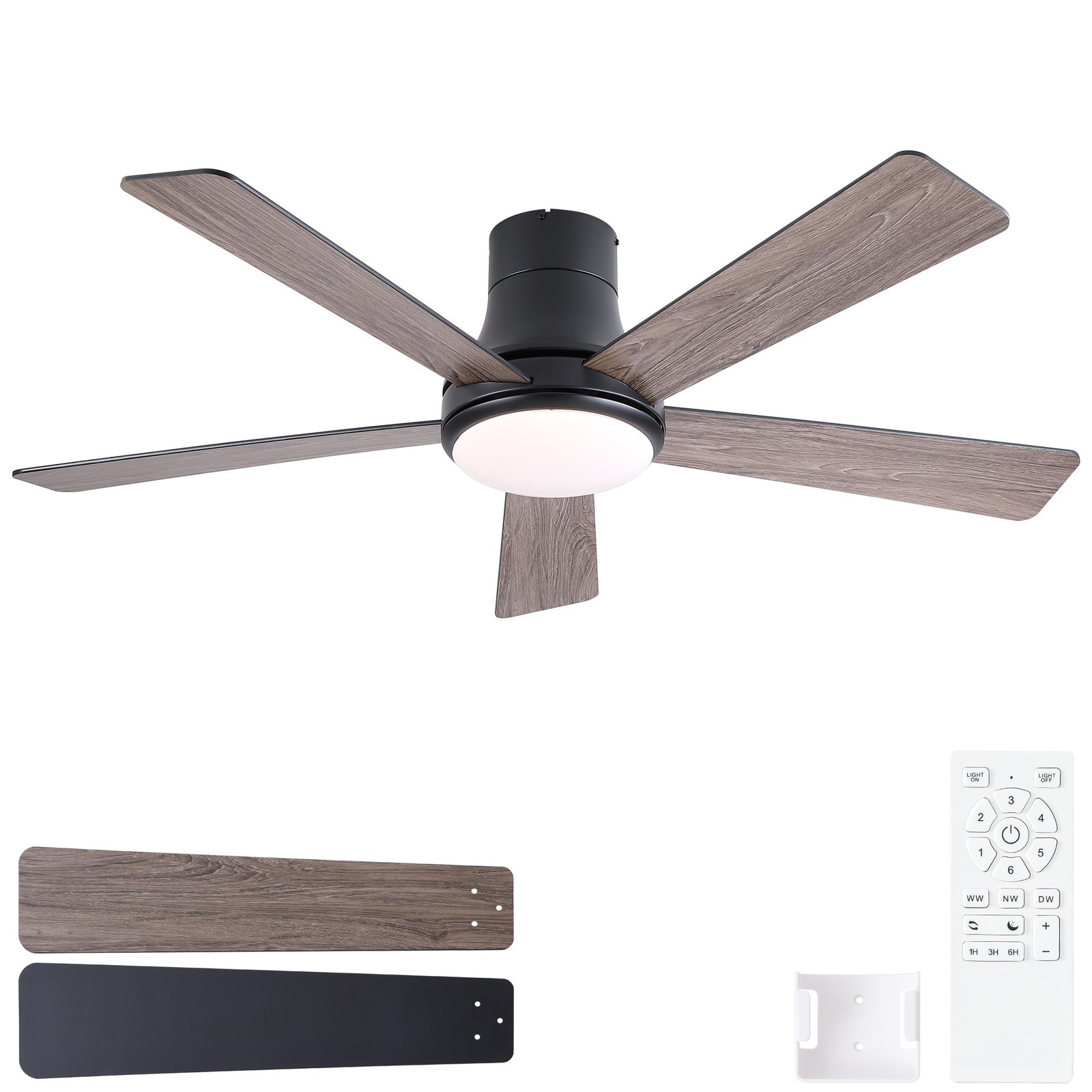 52" Matte Black Integrated LED Smart Ceiling Fan for Bedroom, Living Room Black