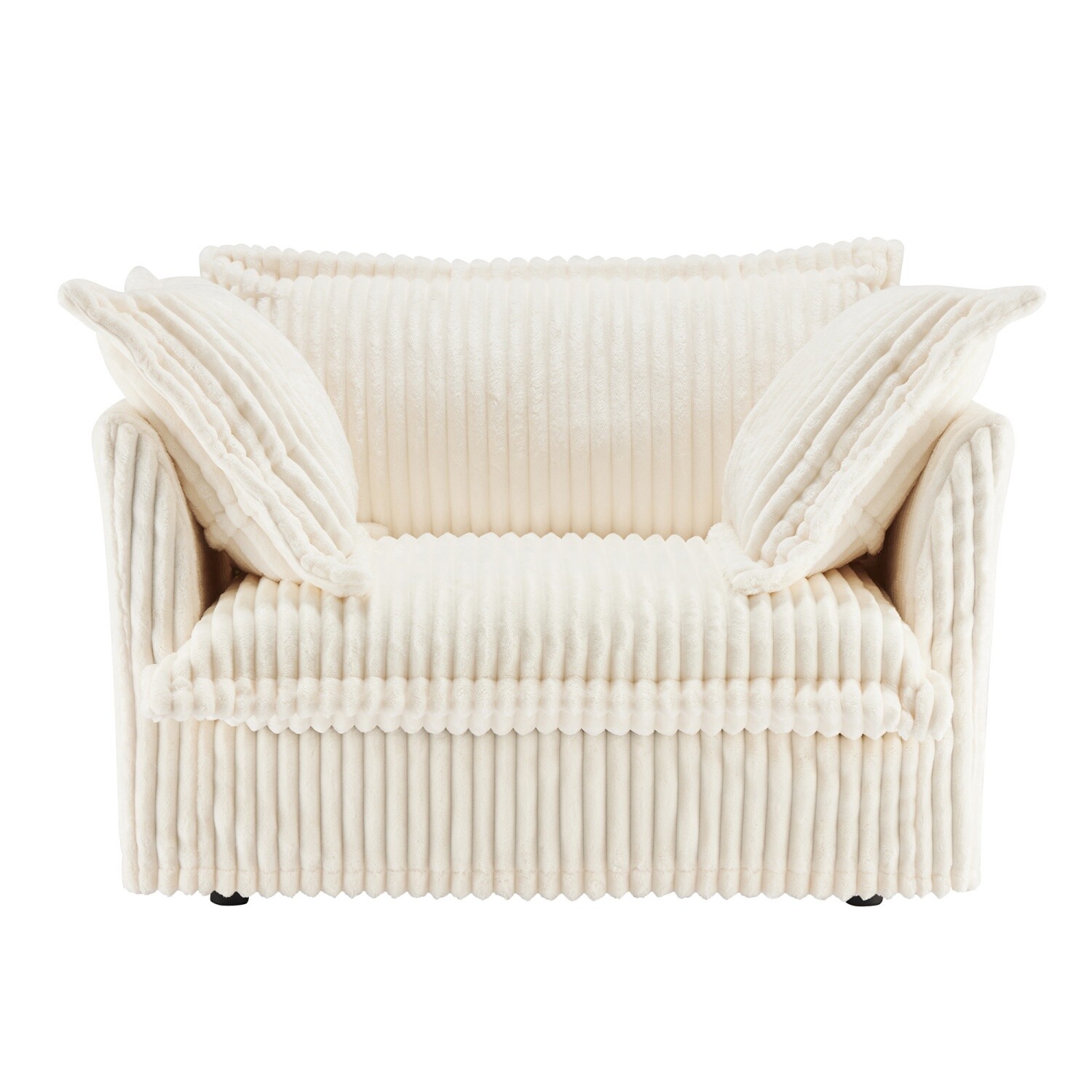 Single Sofa Corduroy Upholstered Armchair Living Room Furniture w/ Pillows Cream