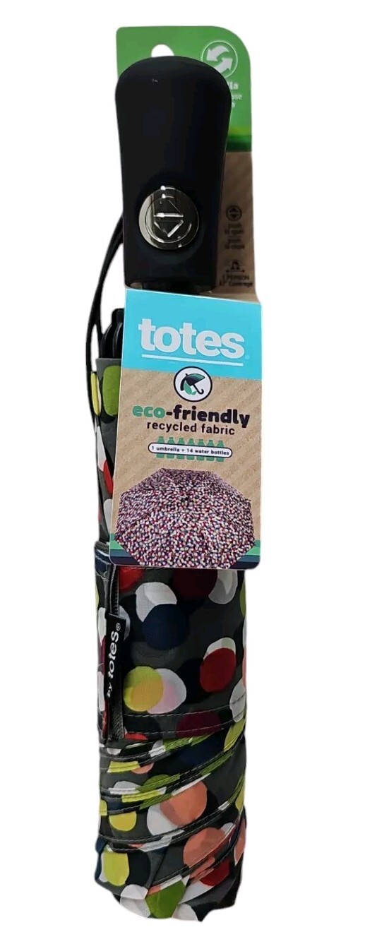 Totes Recycled Canopy Auto Open & Reverse Close Compact Umbrella 47” Multi-Color