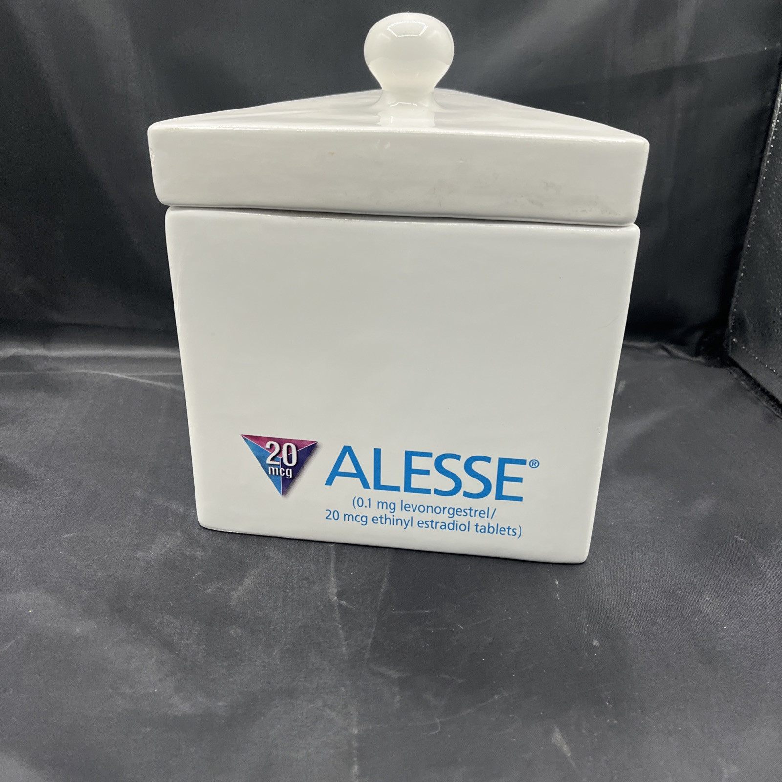 Alesse Triangular Ceramic Cookie Jar Pharmaceutical Drug Promo Collectible