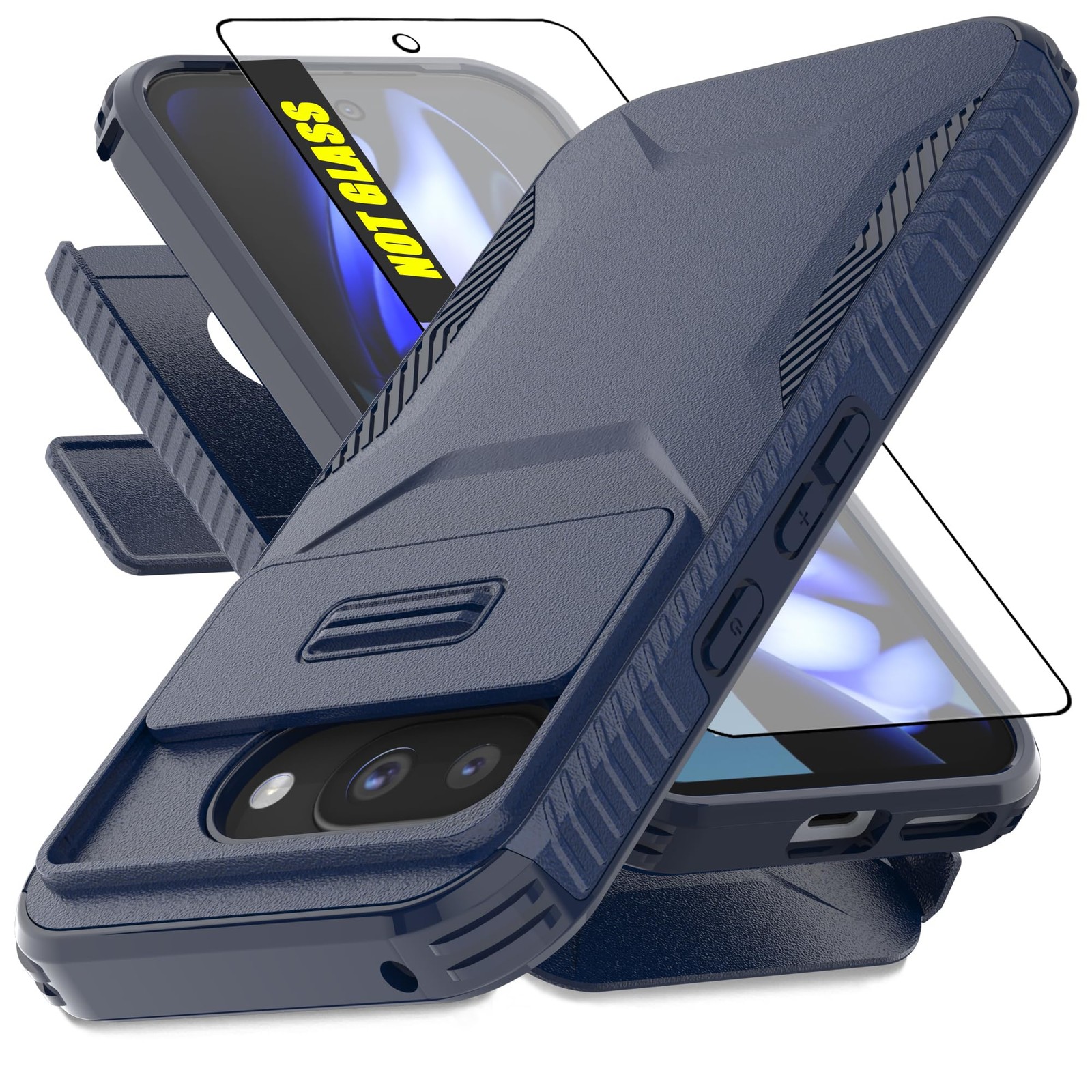 Google Pixel 9A Case Rugged Shockproof Slide Camera Cover with Screen Protector