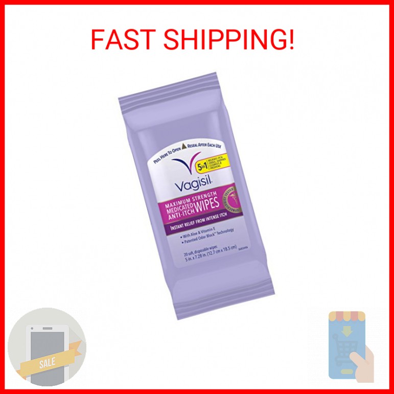 Vagisil Wipes, Anti-Itch Medicated Feminine Vaginal Wipes, 20 Wipes