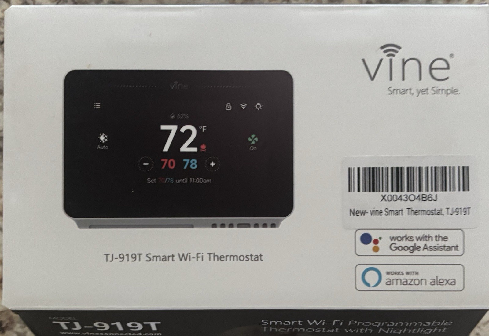 Smart Wi-fi Thermostat. Works With Google And Alexa By Vine TJ- 919T Details