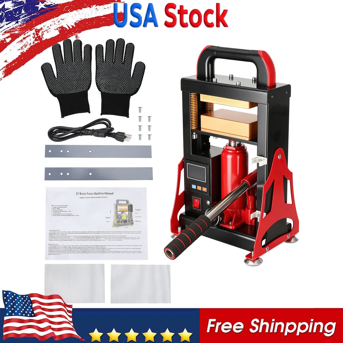 5 Ton Hydraulic Heat Press Machine w/ Heated Plates Temperature Adjustment Heat