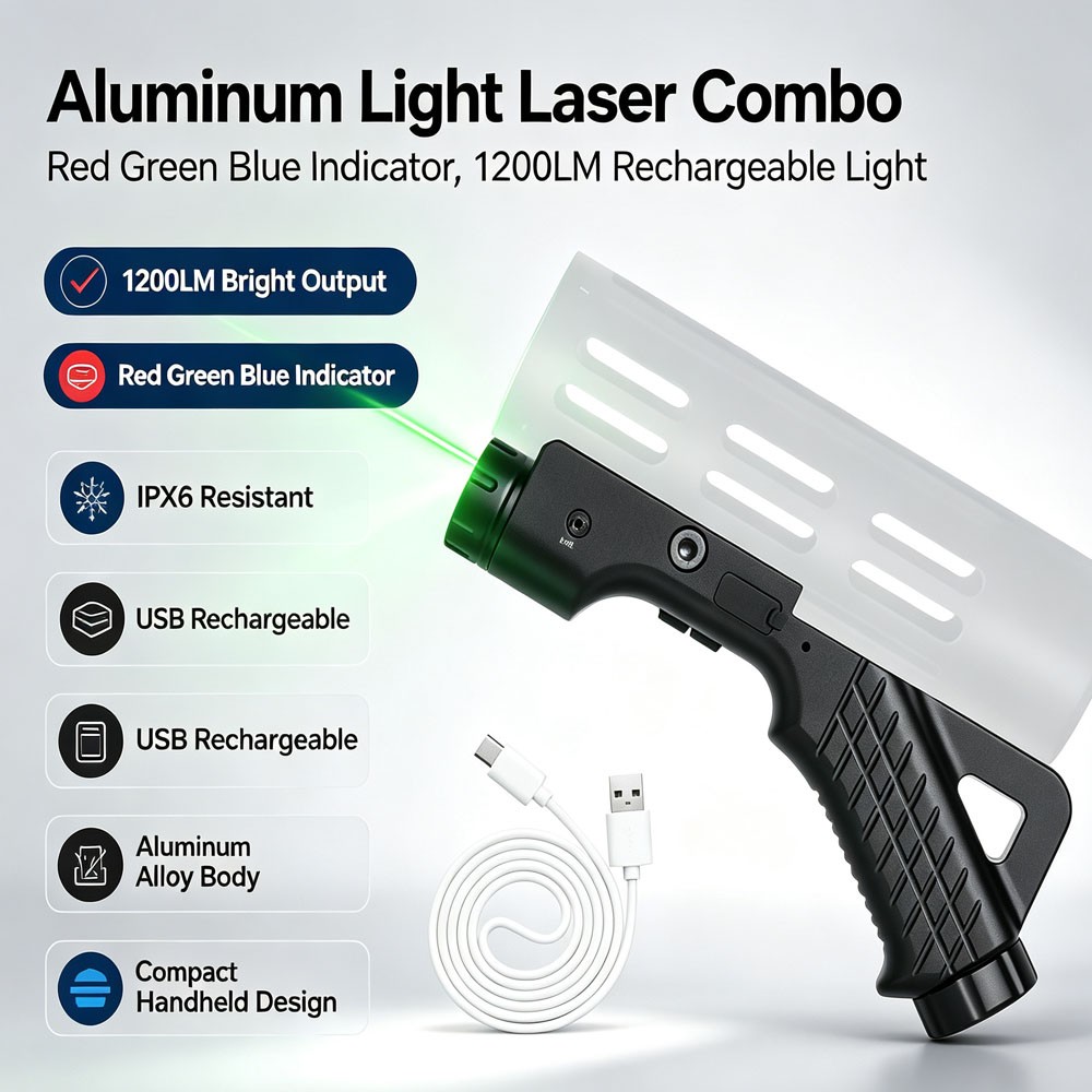 Aluminum Red Green IPX6 Resistant Combo Blue Rechargeable Light Laser 1200LM