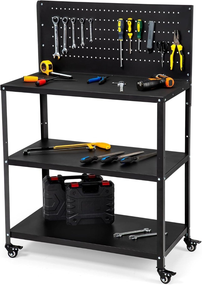 50.4 X 33.4 Inch Workbench,Heavy Duty 200LBS Steel Work Bench with Pegboard