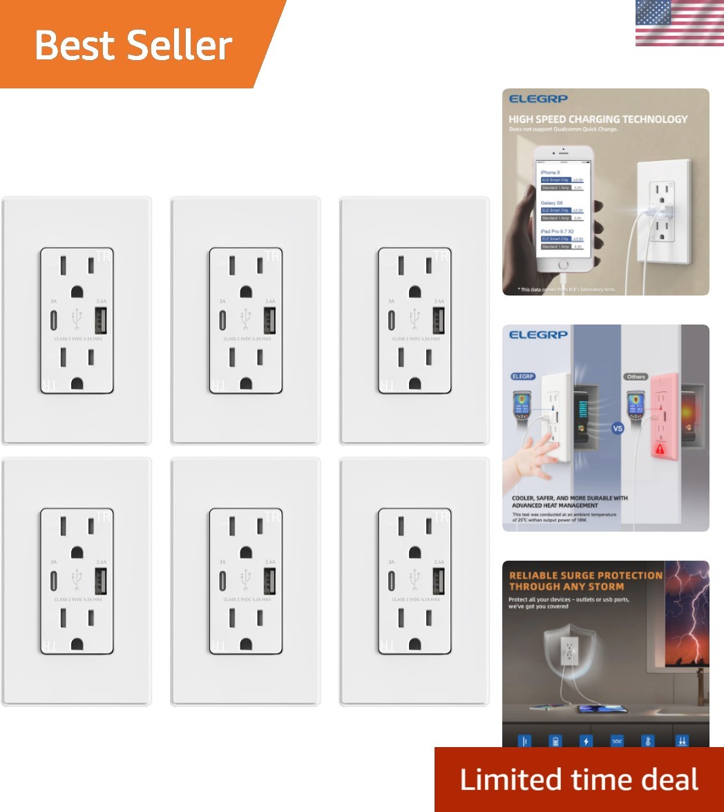 USB Outlets, 15 Amp Wall Outlet with USB Ports, 21W USB Outlets Receptacles w...
