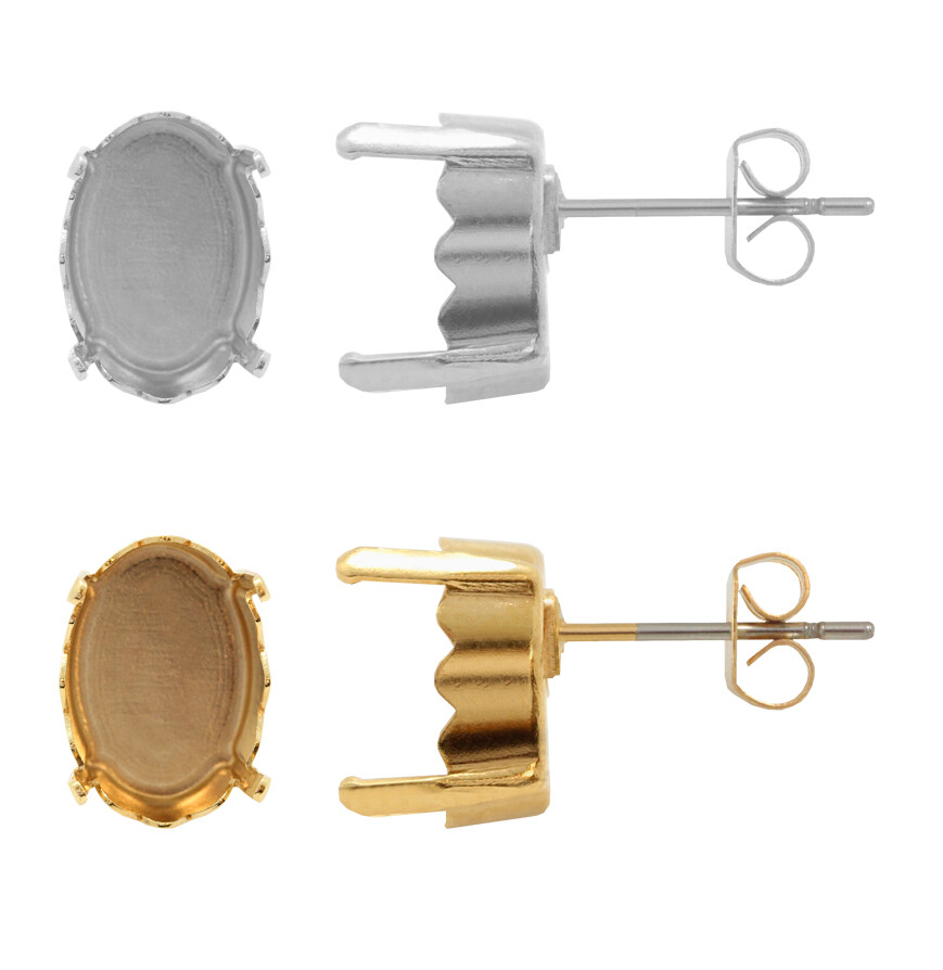 Brass Stud Post Earring Bases for 4160 Magical Oval Fancy Stone Crystals