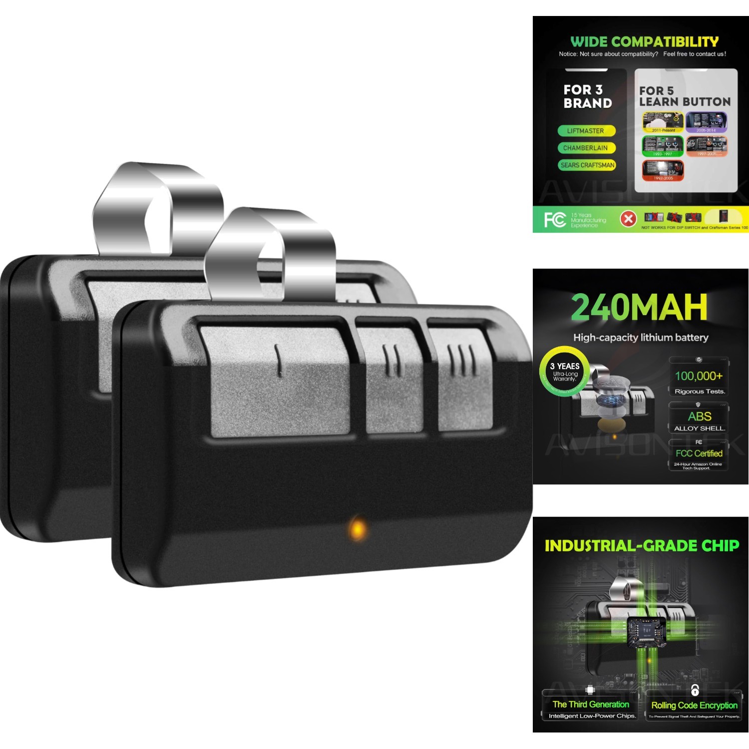 2-Pk Chamberlain 953ESTD Garage Door Remote with 164ft Range & Security Features