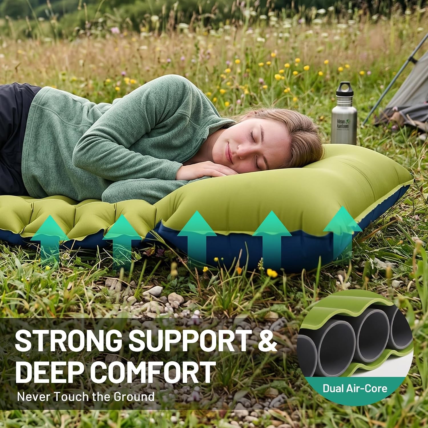 Overmont Inflatable Sleeping Pad for Camping - 4.7" Extra Thick Inflating Campin