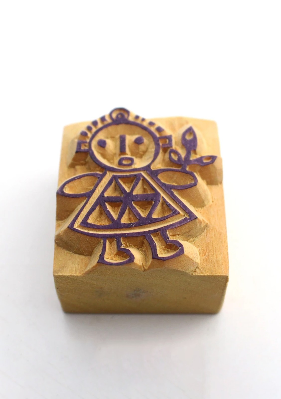 A Happy Girl Carved Wooden Block Print for Creative Design