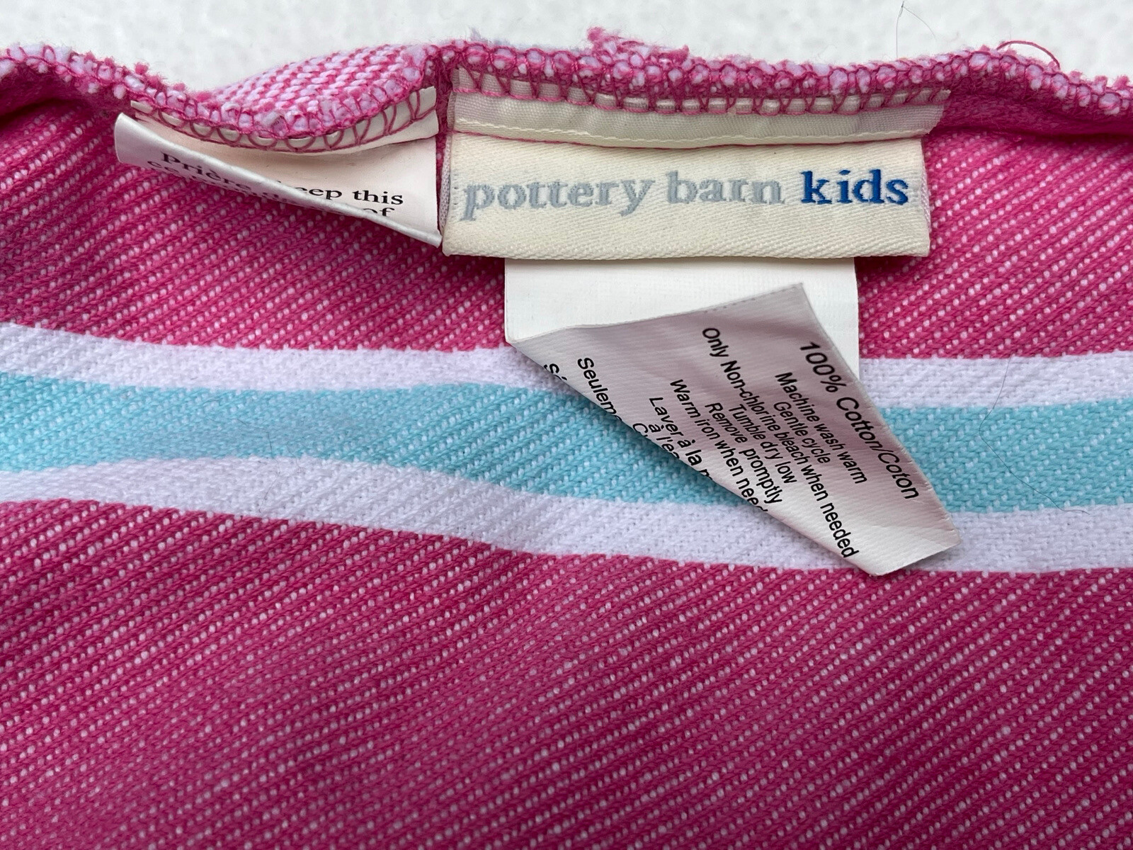 Pottery Barn Kids PINK STRIPPED MEDIUM LINER FOR BASKETS 9” X 10”