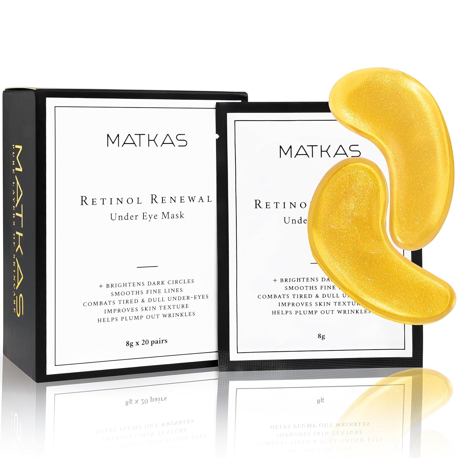 MATKAS Retinol Renewal Gold Under Eye Mask - 20 Pairs, Best Eye Patches for Puff