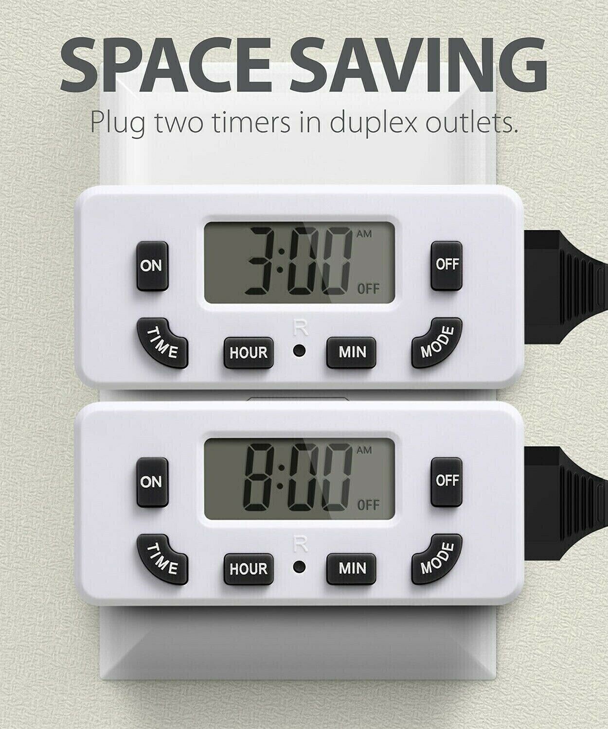 2x Digital LCD Clock Timer Outlet Plug In Switch Electric 24 Hour Programmable