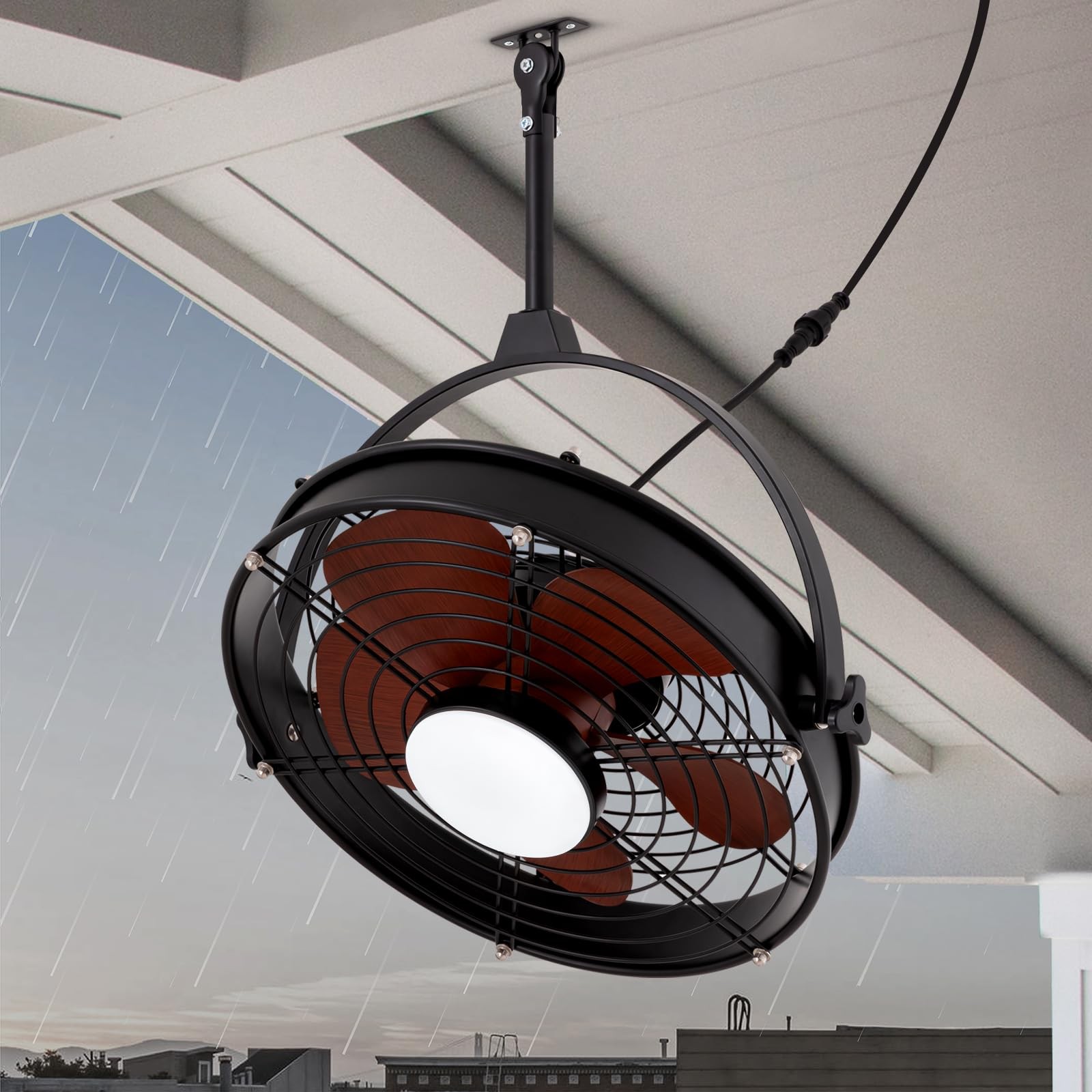 Outdoor Ceiling Fan 25 Inch Waterproof Remote 3CCT Dimmable Black SPACORA Lights