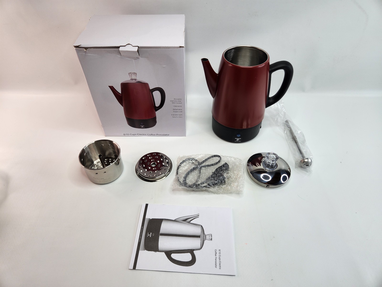 Moss & Stone Electric Coffee Percolator – Red Body Coffee Maker EPMRD-8MS