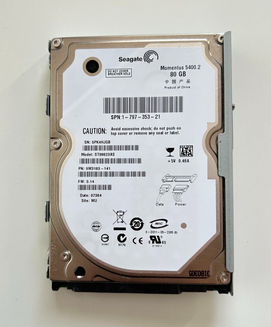 PlayStation 3 Console 80GB Hard Drive Seagate Momentus 5400RPM Model# ST90823AS