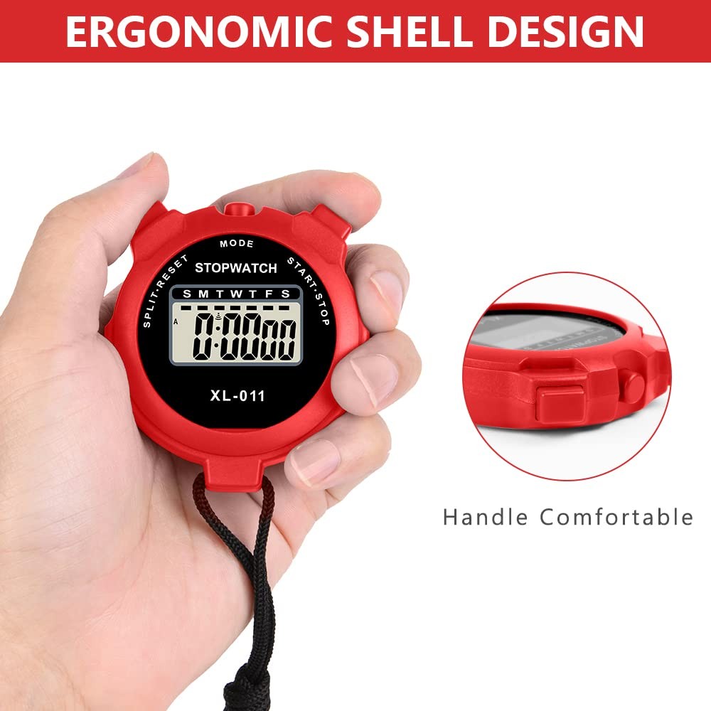 Large Display Stopwatch Digital Sport Timer with Single Lap Split, 12/24 Hour