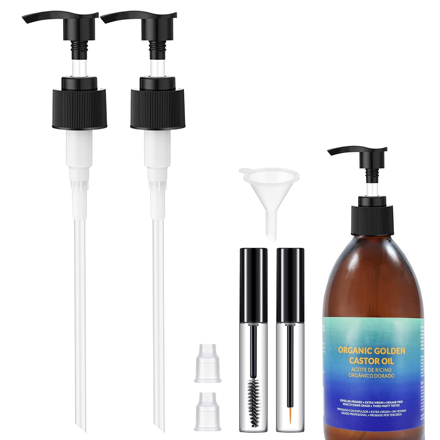 2 Pack Pump Dispenser for 16oz Castor Oil Bottles - Precision Plastic Pumps