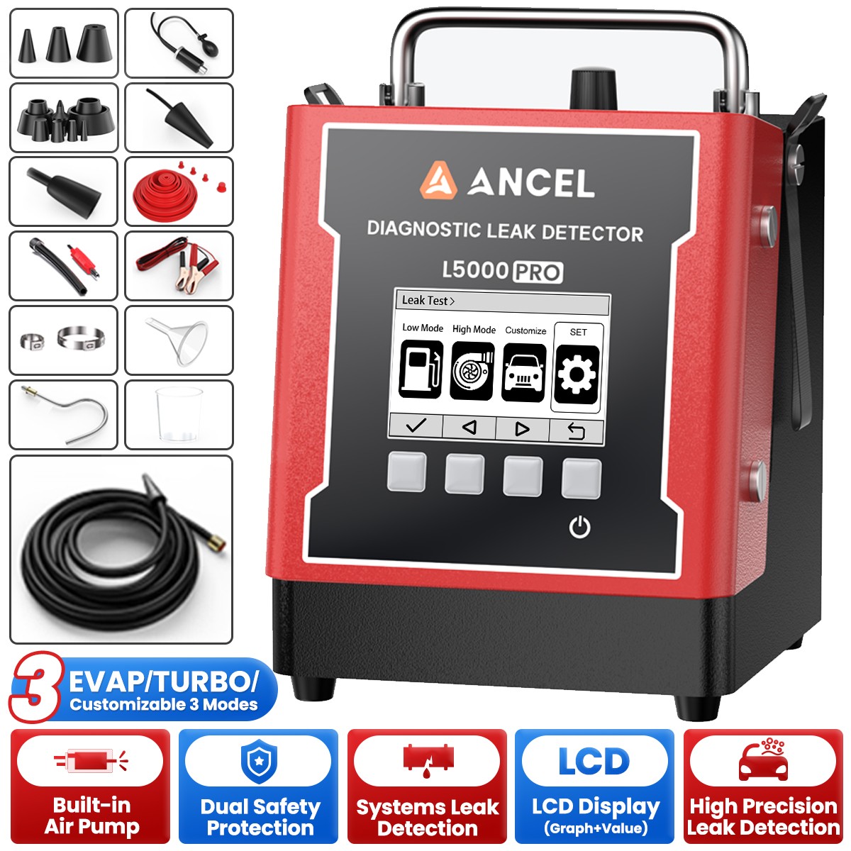 ANCEL L5000 PRO Smoke Machine Leak Detector Built-in Pump EVAP Turbo System Test