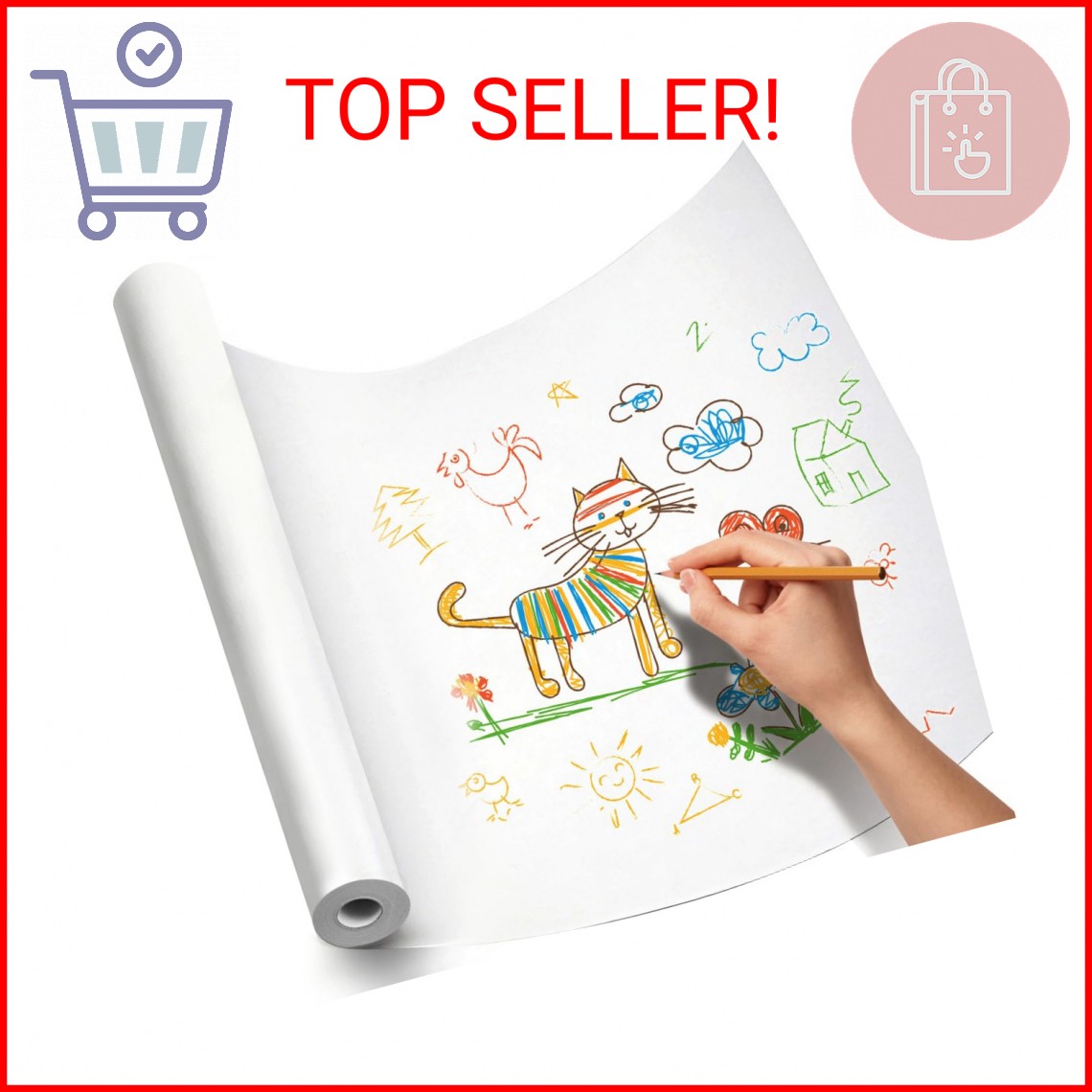 PerkHomy Craft Paper Roll 15" x 450" Kraft Paper White Easel Paper Roll for Kids