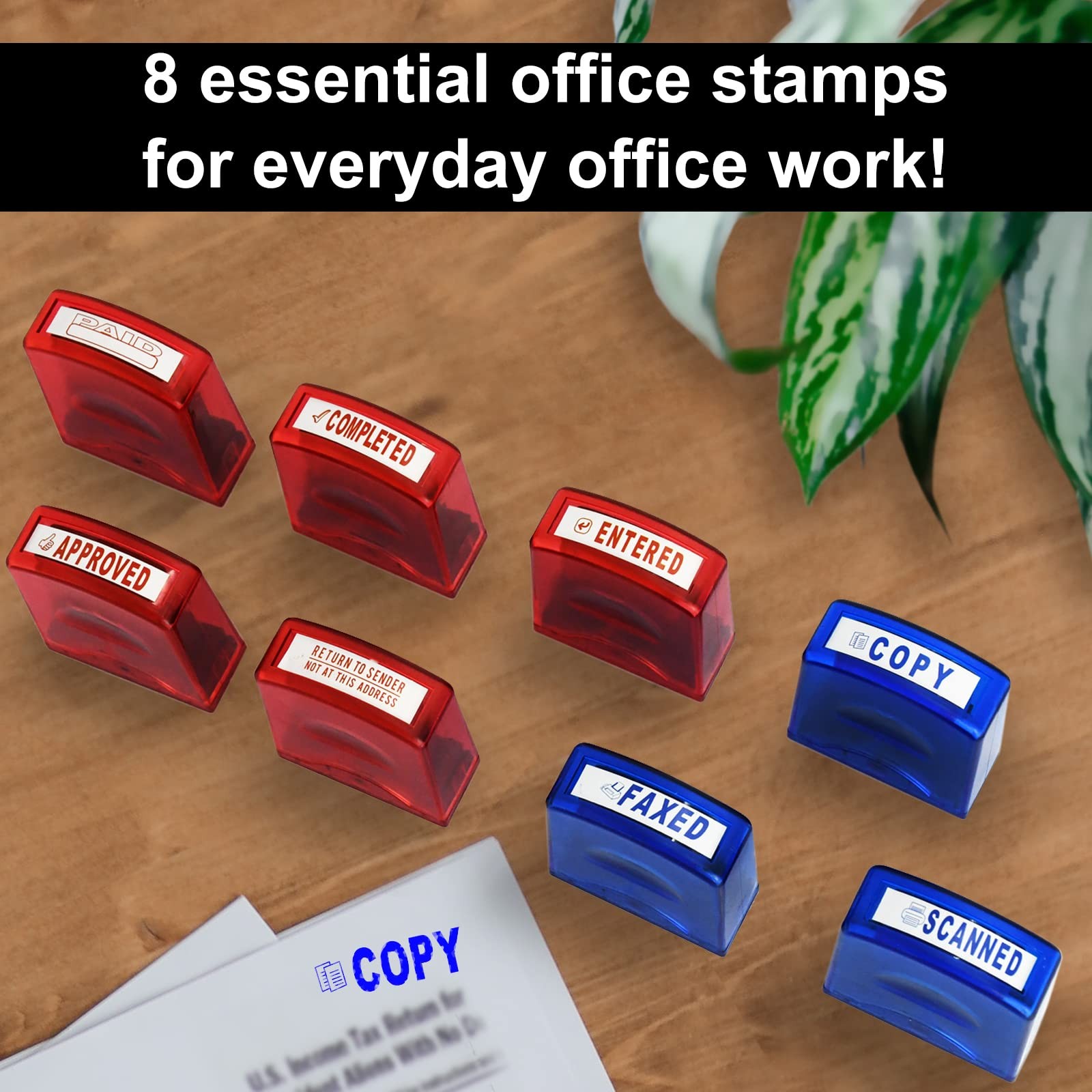 Bertiveny Self Inking Office Stamp Set for Approved Paid 3.5cm x 1cm,