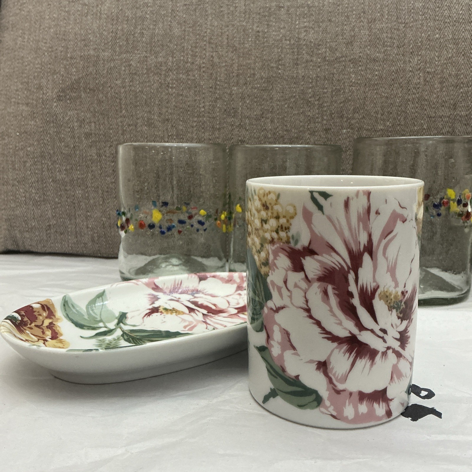 Bill Blass “ Claudia” Floral Cup And Soap Dish Designed  By Andre Richard